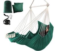 Fauteuil suspendu vert foncé, avec 2 coussins et repose-pieds, en tissu de coton, supportant un poids maximal de 227 kg