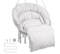 VEVOR Fauteuil suspendu, 150 kg, chaise suspendue pivotante macramé, coussin, matériel de montage, corde en coton, chaise relax à franges, pour chambre, terrasse, jardin, intérieur, extérieur, beige