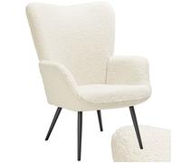 tectake® Fauteuil Relax Confortable en Tissu Bouclette Fauteuil Scandinave Moelleux avec Accoudoirs & Dossier Ergonomique pour Salle à Manger, Salon, Chambre, Siege Bureau, Allaitement Crème/Noir