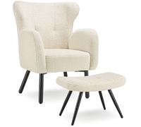 Fauteuil - TECTAKE - Fauteuil lounge VÄNERSBORG bouclé, rembourrage épais, dossier haut - Bou rème/noir