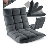 Fauteuil - TECTAKE - Fauteuil relax SNOOZE 2-en-1 en velours réglable sur 14 positions, 108 x 57 x 13,5 cm - Gris