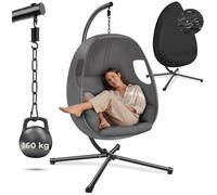 Fauteuil - TECTAKE - Fauteuil suspendu ANIKA acier, capacité 160kg, coussin , 100x97x201 cm avec support - Gris anthracite