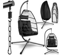 Fauteuil - TECTAKE - Fauteuil suspendu ARIANE avec coussin, pivotant, réglable, acier et polyester, 98 x 107 x 202 cm - Noir