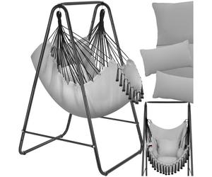 Fauteuil - TECTAKE - Siège suspendu ALISON au style bohème avec 3 coussins épais, capacité de 160 kg, 85 x 100 x 154 cm - Gris