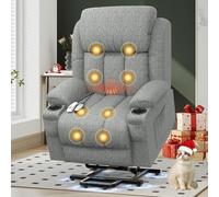 Fauteuil téléviseur, fauteuil massant, fauteuil électrique inclinable avec fonction de relaxation, assistance pour se lever, fonction de massage, chauffage, repose-pieds, porte-gobelets, 4 poches laté