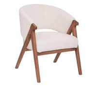 Atmosphera - Fauteuil Amza Blanc, Tissu Bouclette et Structure Bois, H 82,5 cm - pour Salon, Chambre, Bureau