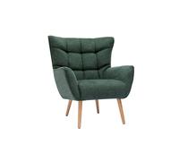 Fauteuil scandinave tissu effet velours texturé vert foncé et bois clair AVERY