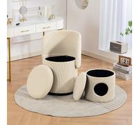 Fauteuil tonneau pivotant, rangement intégré, velours côtelé beige 42x42x75 cm