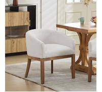 Fauteuil Tonneau Rembourrée Scandinave Beige en lin avec Pieds en Bois Massif - Siège Ergonomique Compact pour Studio et Salon