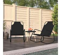 Fauteuil transat à bascule, 2 pièces. Noir, en acier avec revêtement époxy et en Textilene. Transat de jardin respirant, design ergonomique pour la détente, idéal pour le jardin, le balcon, la terrass