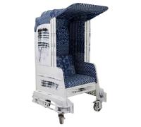 Fauteuil tuk tuk en métal blanc et rembourrage bleu 90x90x160h
