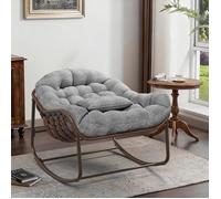 Fauteuil œuf Papasan XXL - Rotin tressé, assise large avec coussin - Structure métal stable - Parfait pour jardin, salon, balcon