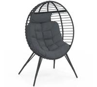 Fauteuil ?uf Sur Pied Ajouré Gris Effet Rotin Avec Coussin Gris