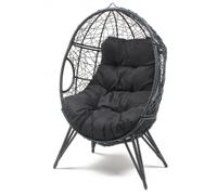 Jane fauteuil œuf sur pied en résine noir effet rotin