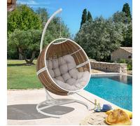 Fauteuil œuf suspendu ""Orbiana"" taupe en acier traité en epoxy sans pieds - Hespéride