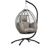 Fauteuil œuf suspendu - Outsunny - balancelle pliante avec coussin et support repos - métal corde - 110x100x188cm - gris