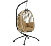 Fauteuil œuf suspendu - Outsunny - pliante - avec coussin et support - usage intérieur extérieur - métal corde en PP - beige