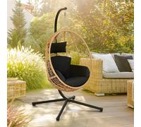 IDMarket - Fauteuil Oeuf Suspendu ajouré Effet rotin avec Coussin Noir
