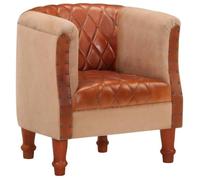 Fauteuil - vidaXL - Marron - Cuir véritable - Bois de manguier massif - 1 place