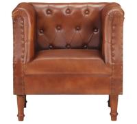Fauteuil Vintage en Cuir Véritable Marron - Chesterfield