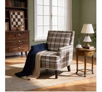 Fauteuil Vintage Rayé en Lin Marron avec Incrustations des Clous - Fauteuil de Salon Rembourré - en Bois Massif - Chic et Décoratif