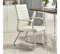 Fauteuil Visiteur Bureau Cantilever Cuir, Chaise avec Accoudoirs Rembourrés | Structure Robuste Entièrement en Acier Supportant Jusqu'à 200 kg, Assise Rembourrée Haute Résilience(White)