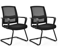 Fauteuil visiteurs avec accoudoirs, chaise de conférence robuste avec base à glissière et support lombaire réglable, fauteuil d'attente, chaise de bureau moderne en mesh pour ordinateur, couleur noire