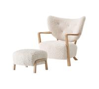 Fauteuil &Tradition Wulff ATD2 en Peau de Mouton Moonlight/Oak avec Pouf ATD3