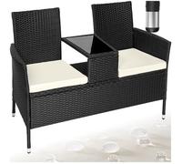 Fauteuils de jardin - TECTAKE - Canapé de jardin NARBONNE 2 places, en rotin résistant aux UV, 133 x 63 x 84 cm - Noir/Beige