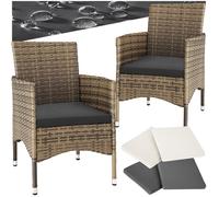 Fauteuils de jardin - TECTAKE - Lot de 2 chaises de jardin NANTES rotin, set de 2 housses résistant UV - Marron naturel/Gris foncé