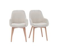 Fauteuils scandinaves en tissu effet velours beige et bois clair massif (lot de 2) HOLO