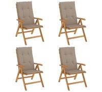 Fauteuils Pliants Inclinables Avec Coussins, 4 Pieces, Bois De Teck | Dossier réglable 6 positions, fonction pliable, assise à lattes, coussins dérapants, max 110 kg par siège