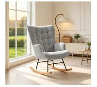 Fauteuils pour chambre d'enfant à coucher salon balcon, rocking chair avec pieds en bois, fauteuil scandinave, velours teddy, gris