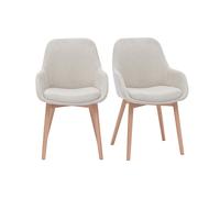 Fauteuils scandinaves en tissu effet velours beige et bois clair massif (lot de 2) HOLO