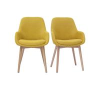 Fauteuils scandinaves en tissu effet velours jaune moutarde et bois clair massif (lot de 2) HOLO