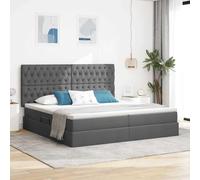 Faux cuir hydraulique lit rangement latéral Gris 200 x 200 cm | Lit avec rangement et matelas Gris foncé 200 x 200 cm Polyester avec tête de lit, sommier à lattes métal, mécanisme