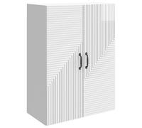 Favemtsl Armoire murale en bois blanc brillant 66 x 34,5 x 90 cm | Armoire suspendue élégante pour salon et chambre à coucher avec 2 portes et 2 étagères pour un rangement bien rangé.