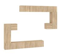 Favemtsl Lot de 8 meubles TV muraux en chêne Sonoma | Concept de rangement modulaire pour le salon : 8 éléments suspendus en bois créent un ordre flexible sur le mur.