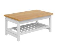 Favemtsl Table basse blanche 100 x 60 x 45,5 cm en pin massif - Table de salon moderne avec étagère et design Live Edge, table de canapé rustique en bois pour le salon