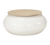 Favemtsl Table basse en bois de manguier massif 51 x 51 x 27 cm | Table basse pour salon et coin salon, fabriquée en bois véritable avec pied en métal solide en blanc élégant.