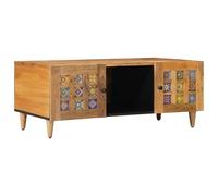 Favemtsl Table basse en bois massif de mangue, 100 x 54 x 40 cm, couleur naturelle, avec porte à charnière et 2 compartiments de rangement, table basse rectangulaire pour le salon