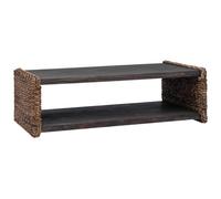 Favemtsl Table basse naturelle 110 x 55 x 35 cm Table de salon en bois massif acajou et rotin Table basse rectangulaire avec étagère pour salon, chambre à coucher et bureau