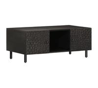 Favemtsl Table basse noire 100 x 54 x 40 cm en bois massif de mangue - Table de salon moderne avec espace de rangement et porte, table de canapé stable avec pieds en métal pour le salon