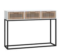 Favemtsl Table console blanche 105 x 30 x 75 cm avec 3 tiroirs | Buffet étroit au design scandinave avec 3 tiroirs et pieds en métal robustes pour couloir et salon.