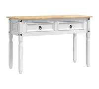 Favemtsl Table d'appoint Corona en bois massif Blanc 115 x 46 x 73 cm | Table console solide avec 2 tiroirs pour chambre à coucher et couloir, aspect bois blanc avec construction robuste.