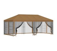 Favemtsl Tonnelle de jardin 6 x 3 m beige avec 6 panneaux latéraux en filet | Grande tonnelle pour jardin et terrasse avec cadre en acier robuste, toit en polyester 190 g/m² et six grilles d'aération.