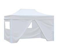 Favemtsl Tonnelle pliante 2,8 x 4,1 m avec 4 panneaux latéraux Blanc | Pare-soleil mobile pour le jardin : tonnelle pliable stable avec fenêtres et cadre en acier revêtu par pulvérisation pour les