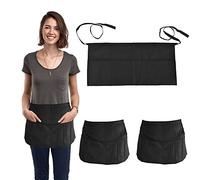 Favengo 3 PCS Tablier Serveur en Gabardine 60 * 30cm Tablier Serveur Court Résistant aux Eclaboussures Tablier Estheticienne Professionnelle avec Poche pour Cuisiner Bistro Restaurant Maison Café