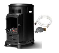 FAVEX - Chauffage d'appoint à gaz Belfort - Prêt à l'emploi livré avec tuyau et détendeur - Infrableu effet feu de cheminée - 6 puissances de chauffe Thermostat - Jusqu'à 40 m² - Noir