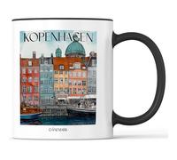 favplace Tasse à café avec motif de villes Copenhague Danemark - Idée cadeau ou cadeau pour les voyages ou la maison - Tasse à café de voyage 330 ml noire